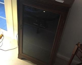 Petite wood display case with glass door $50