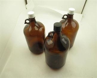 3 Large Amber Jugs with Lids