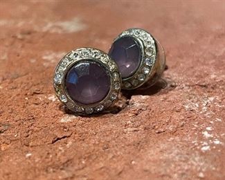 $8; purple and clear earrings (missing a little stone)