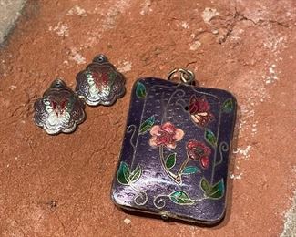 $8 each; cloisonne pendant and earrings       