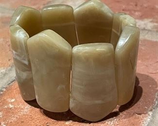 $8; long beads, elastic bracelet