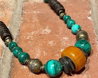 $80; malachite and natural stone necklace