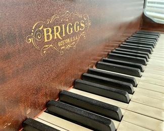 close up of Briggs grand piano’s ivory keys