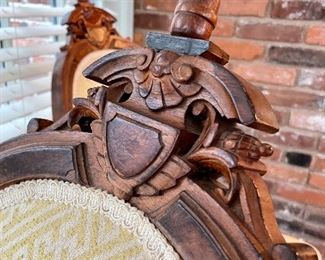 close up of exquisite carving on Victorian chair