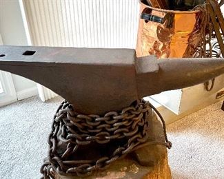 $1200; Trenton Anvil; 144 lbs; price includes chain and stump; YOU MOVE! Amazing find!