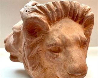 $28; tri-sided lion’s head planter; 8”d x 7”h