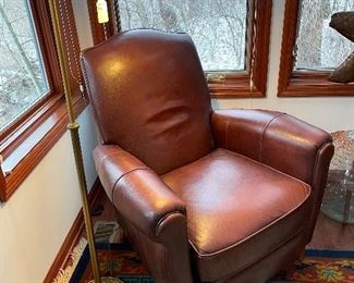 $300; leather recliner; has some scratches in leather; 37”w x 30”d x 41”h, SOLD - BRASS LAMP