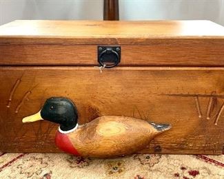 $150; wooden, Mallard drake duck box: 23”w 9”d x 12”h