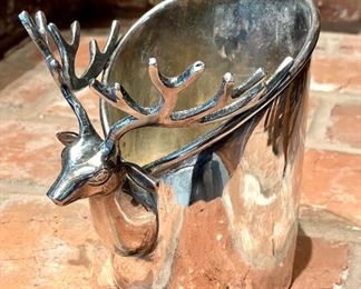 SOLD $38; stag, silver wine holder; 5”d x 6”h