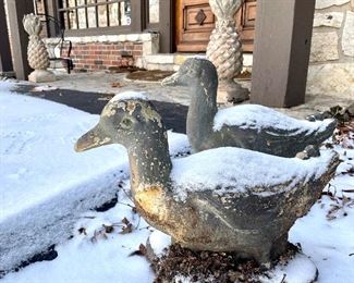 $50 each; concrete duck statues; 15”w x 7”d x 15h