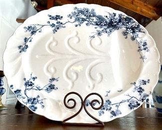$150; antique Powell Bishop & Stonier platter in blue and white dainty botanical; 21”w 17”h