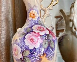$48; vintage Nor-leans Japan Vase with violets and roses; 9”d x 14”h
