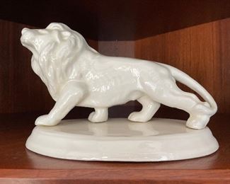 $28; ceramic, white lion on base; 11”w x 4”d x 8”h