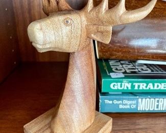 $24; Indonesian, teak, carved moose head; 6”w x 5”d x 8”h