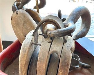 $80 large; $60 medium; $40 small; vintage pulleys