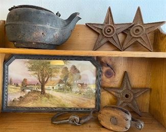 Many vintage accessories, tools, pottery and farm paintings at this sale. Come see what you can find.