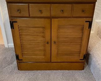 $120; vintage Hungerford chest with drawer and louvered doors; 30”w x 18”d x 30”h