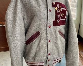 $60; late 70’s vintage, wool gray and burgundy letter jacket; size 36 women’s