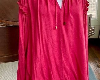 $24; hot pink shirt with ruffled sleeves by Sundance; size XL