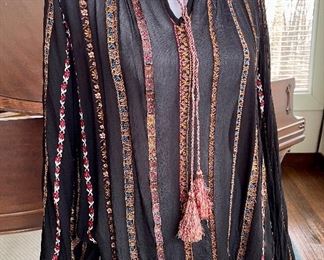 $24; sheer, black blouse with multi-colored, embroidered, vertical ribbons by Sundance; size XXL