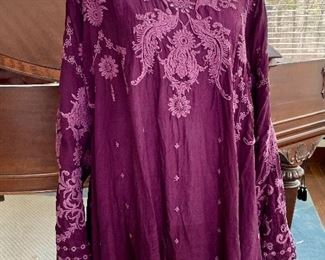 SOLD $38; Johnny Was two-tone purple tunic with embroidered design; size XXL