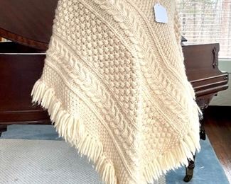 SOLD $30; Irish fisherman wool shawl; unsized