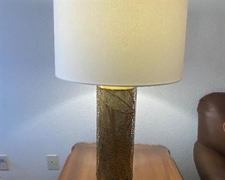 McNabb & Risley pair of lamps brushed gold filigree base with neutral shades