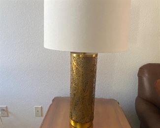 McNabb & Risley pair of lamps brushed gold filigree base with neutral shades