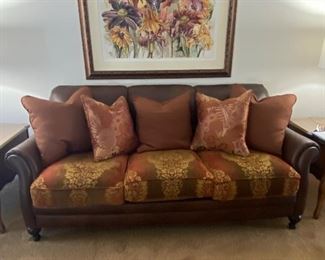 McNabb & Risley leather and upholstered cushion sofa 