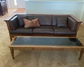 Mission style Tadych leather sofa solid wood back and sides