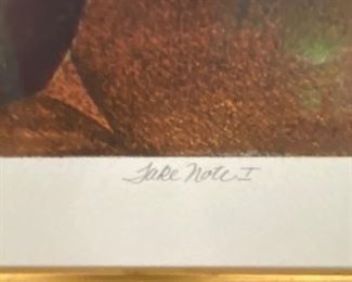 Linda Tullis Mono print-signed, number and framed "Take Note"