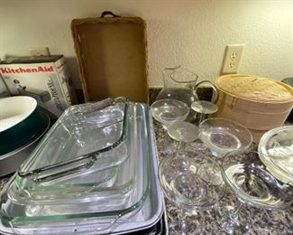 Bakeware, cookie sheets and pyrex glass baking dishes