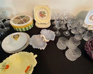 Glassware, crystal and serving bowls and platters