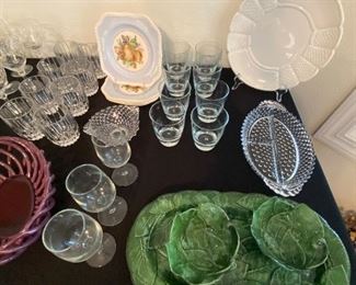 Glassware, crystal and serving bowls and platters