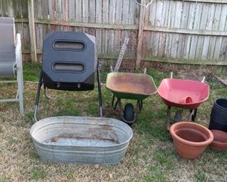 garden tools metal tub trough wheel barrow