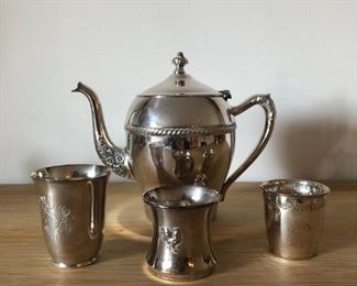 Vintage Silver Plate Tea Pot & Cup Set