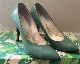 Vintage Ladies Shoes, Green Heels