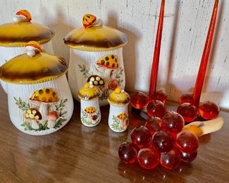 We have 5 Merry Mushroom canisters, s & p, napkin holder, magnets and trivet 