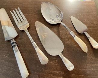 mother of pearl handled sterling serving pieces