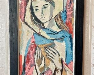 MCM Oil on Canvas of Woman with Blue Shawl