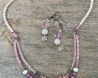 Set of "Pink" Earrings & Necklace