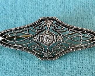 14K and Dia Vintage Art Deco Pin