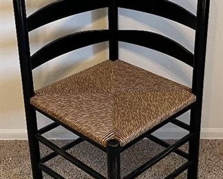 Ladder Back Corner Chair Painted Black With Woven Seat