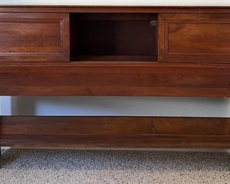 Mid-Century Modern Willett Cherry Wood Full Size Headboard With Sliding Door Storage