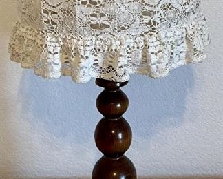 Underwriter Laboratories Wood Base And Lace Shade Table Lamp
