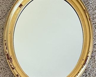 Round Gold Tone Distressed Solid Wood Framed Oval Mirror