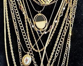 Collection Of Vintage Gold Tone Chain And Pendent Necklaces Napier, Monet, And More - (1) Sterling Silver