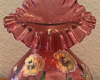 Fenton Jack In The Pulpit Hand-Painted Glass Vase By C. Griffiths