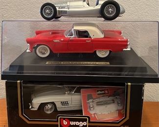 (3) Die-Cast Model Cars - 1955 Ford Thunder Bird, Mercedes 300 SL Road Master 1957, MB W165 1939