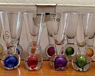Set Of (6) Bonfire Circleware 2oz Vodka Shot Glasses With Assorted Color Ball Bases